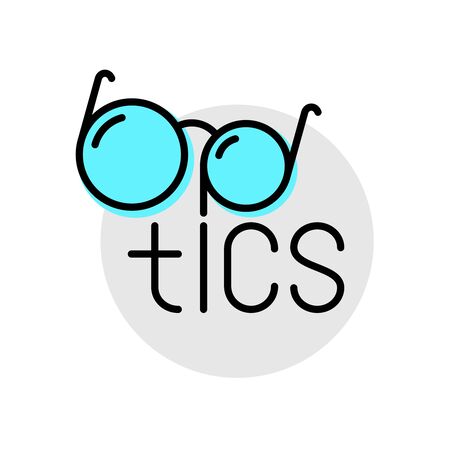 Optics with glasses and text. Eyeglasses shop store thin line style design symbol. Adjustable stroke width.のイラスト素材