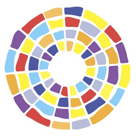 Colorful segmented concentric circles symbol. Suitable for background design. Random colors brick tiles round figure.のイラスト素材