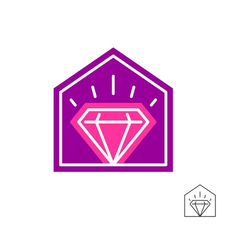 Diamond house logo. Thin line style jewelry shop symbol. Brilliant homes real estate business concept. Luxury life sign. Adjustable stroke width.のイラスト素材