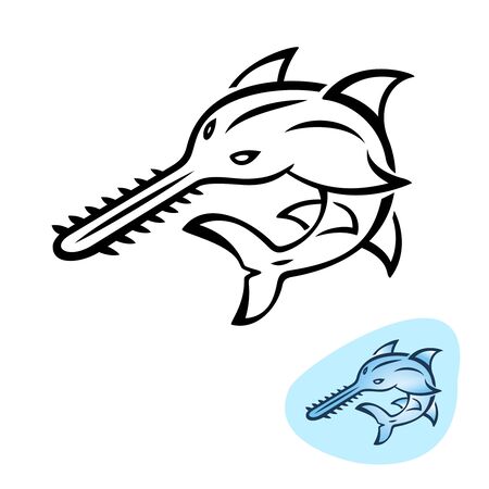 Sawfish stylized illustration. Saw shark logo design. Fish elegant symbol.のイラスト素材