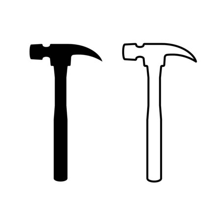 Hand hammer black and line silhouette. Hand fix tool vertical illustration.のイラスト素材