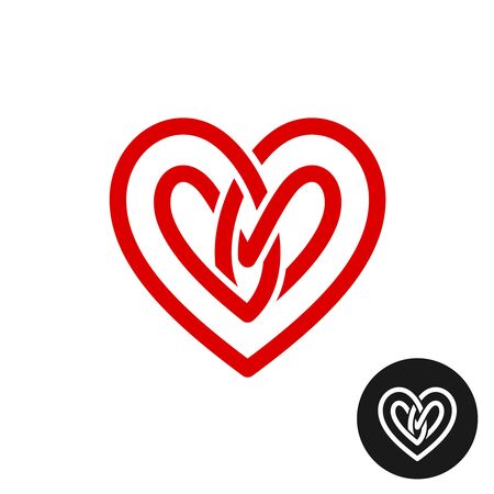 Heart celtic style knot logo. Infinite loop wide stripe love symbol. Weave ribbon sign.のイラスト素材