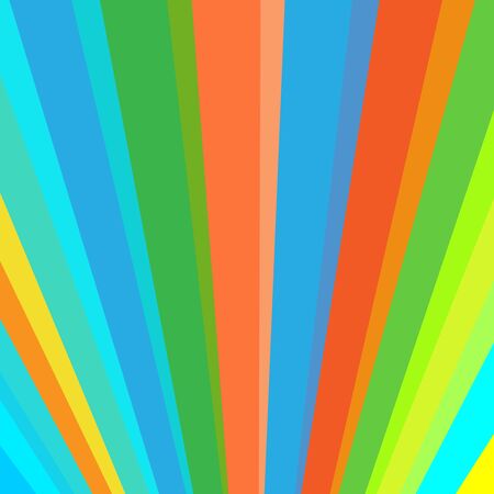 Inclined vertical colorful rainbow stripes abstract background. Color ribbons up from horizon. Circus or carnival rays theme. Coloured lines.のイラスト素材
