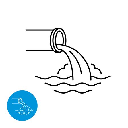Waste water pipe flow down the river waves. Water pollution utility and engineering logo. Wastewater line style icon. Adjustable stroke width.のイラスト素材