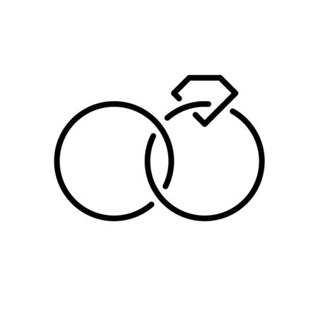 Wedding rings with diamond simple line style logo. Adjustable stroke width.のイラスト素材