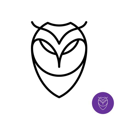Outline style owl simple icon. Predator bird face line  . Adjustable stroke width.のイラスト素材