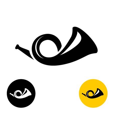 Vintage hunting or postman french horn. Post service symbol. Blow horn car sign.のイラスト素材