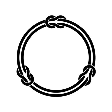 Circle frame with knots and two infinite even ropes. Black color round wires decoration.のイラスト素材