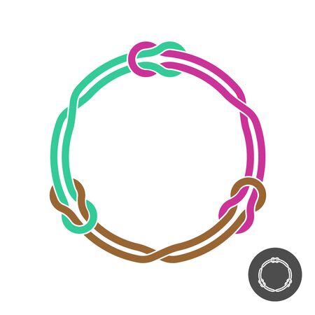 Circle frame with knots and three linked loop ropes. Colored round wires decoration.のイラスト素材