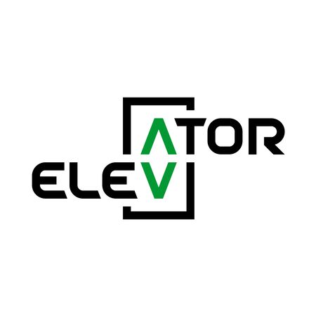Elevator text . Stylized word elevator with panel button arrows up and down as letters A and V.のイラスト素材