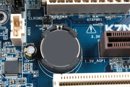 battery and sockets on circuit board