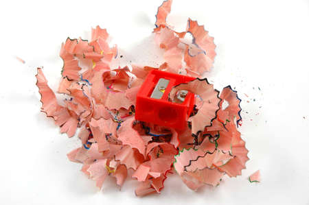 Sharpener and swarf of woodの写真素材