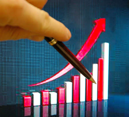 Analysis of statistics with pen on computer screen