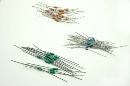 Resistors and diodes on white background