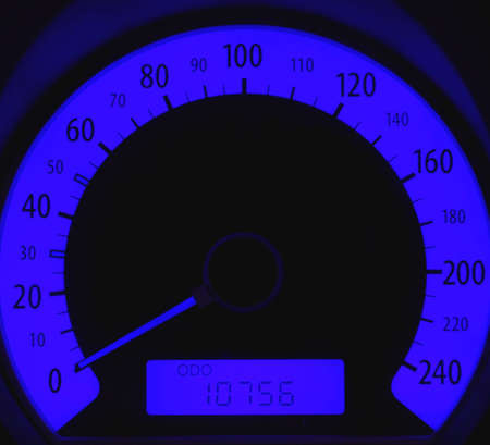 highlighted speedometer on the control panel の写真素材