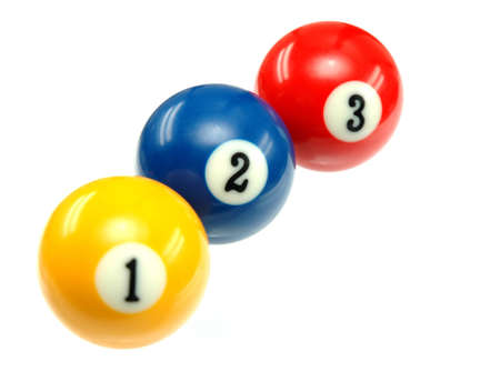 Three Billiard balls on white backgroundの写真素材