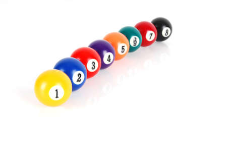 Billiard balls from one to eight on white background