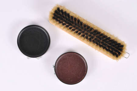 Brush , brown and black shoe polishの写真素材