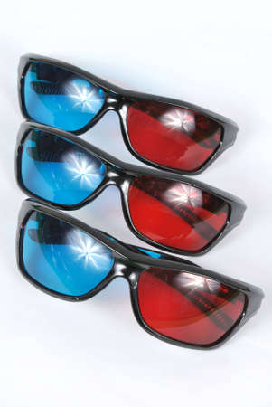 3 D  anaglyph glasses on white background