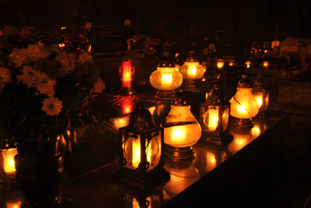 memory against the deceaseds- candles on the gravesの写真素材