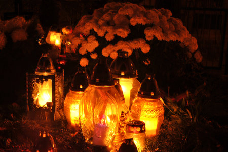 memory against the deceaseds- candles on the gravesの写真素材