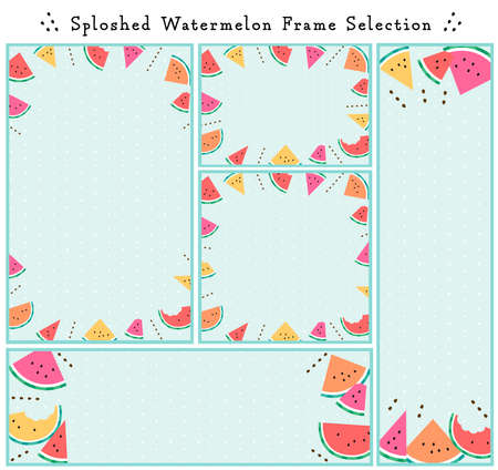 Bouncy watermelon frame set with light blue dot backgroundのイラスト素材