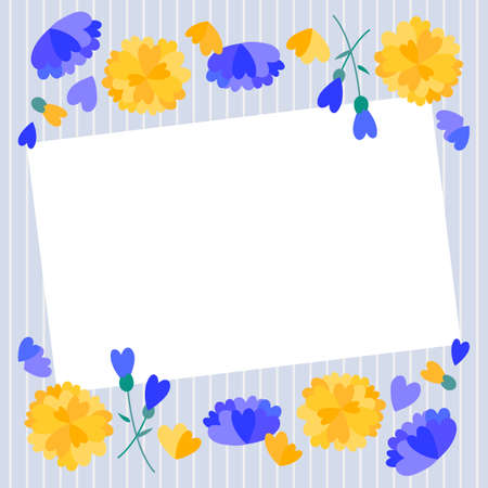 Heart shaped yellow and blue flower frameのイラスト素材
