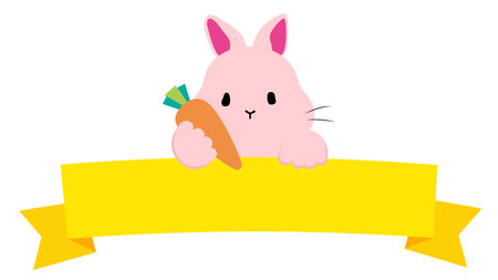 Label of a rabbit holding a carrot and a ribbonのイラスト素材