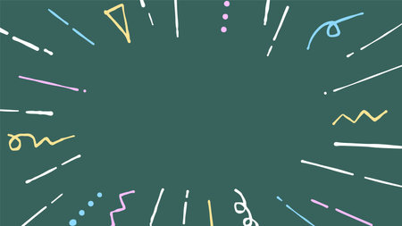 Colorful doodles radiant lines of chalk on blackboardのイラスト素材