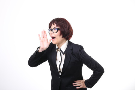 The Asian businesswoman shouting.