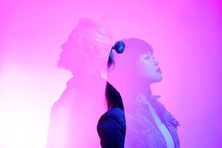 The Asian couple on the white background with vivid color.