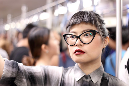 The Asian woman in the public train.のeditorial素材