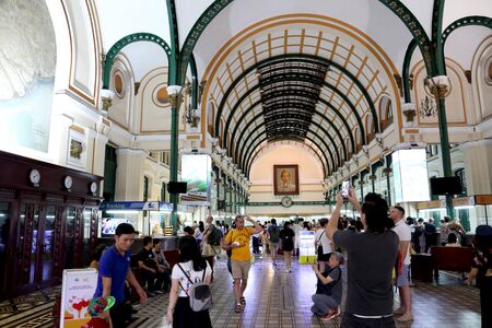 Ho Chi Minh City, Vietnam - December 20, 2019: The in terior of post office of Ho Chi Minh City, Vietnam.のeditorial素材