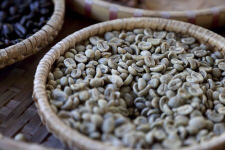 The coffee bean processed in the bamboo tray.