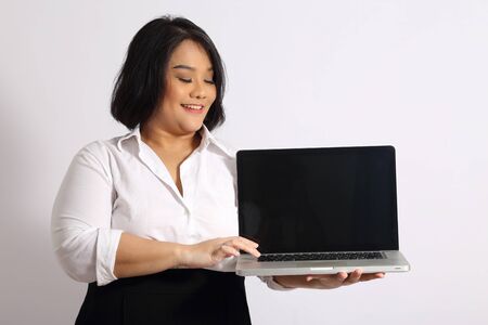 The Asian woman on the white background.