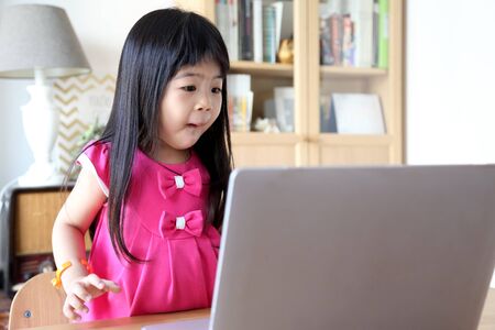 The Asian girl with laptop.