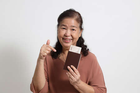 The Asian elder femaleon the white background.