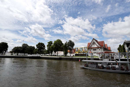 Bangkok, Thailand - September 29, 2020: The view of Thai Navy Headquaters on Chao Phraya River, Bangkok, Thailand.のeditorial素材