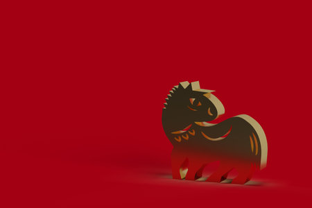 The abstract 3D rendering of golden horse, the Chinese astrology on the red background.の写真素材