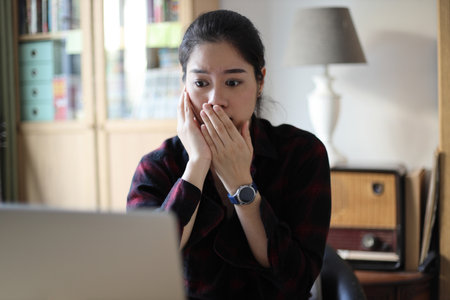 The Asian woman working from home.の写真素材