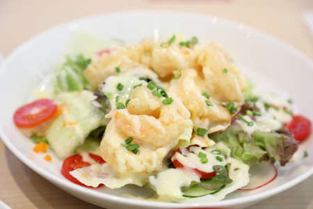The prawns salad served with mayonnaise sauce.の写真素材
