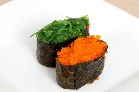 The Japanese food named sushi on the white background.の写真素材