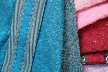 The macro picture of Thai silk skirt.の写真素材