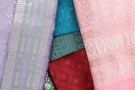 The macro picture of Thai silk skirt.の写真素材