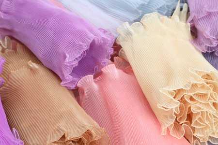 The group of Thai pleat shawl on the white background.