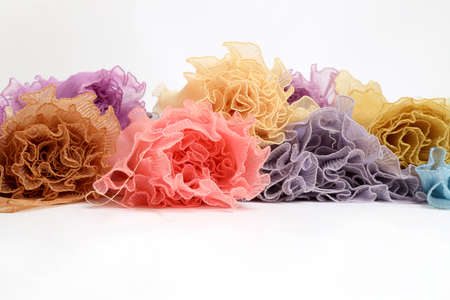 The group of Thai pleat shawl on the white background.