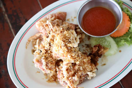 The soft crab deep fried served with Thai chilli sauce.の写真素材