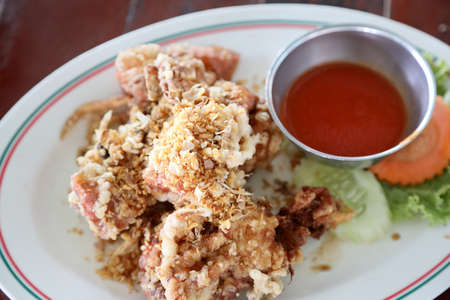 The soft crab deep fried served with Thai chilli sauce.の写真素材