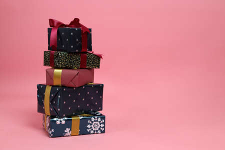 The gift boxes for special occasions on the pink background.の写真素材