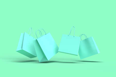 The 3d Rendering of shopping bags floating mid air on the color background.の写真素材